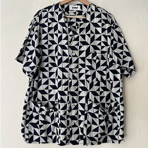 YMC Baseball Patterned Flax Shirt Black and White